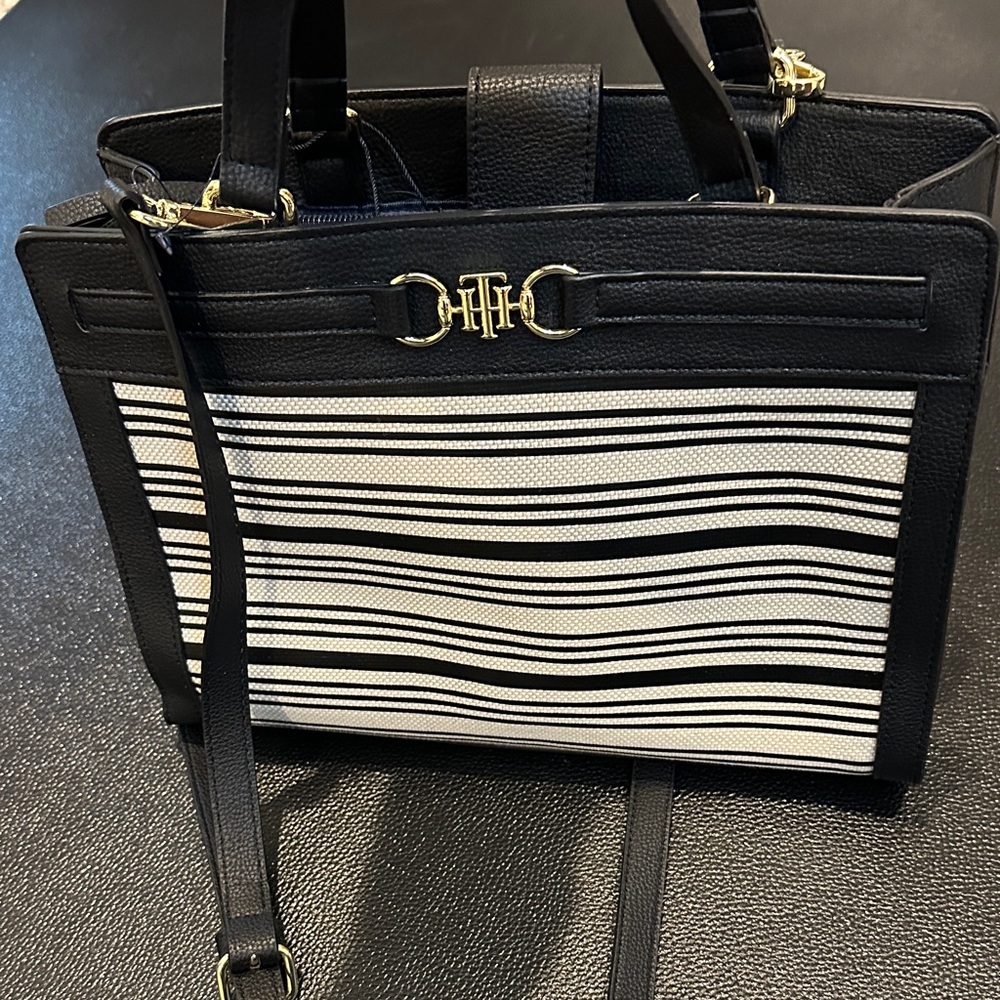 Tommy Hilfiger Black and White Striped Tote